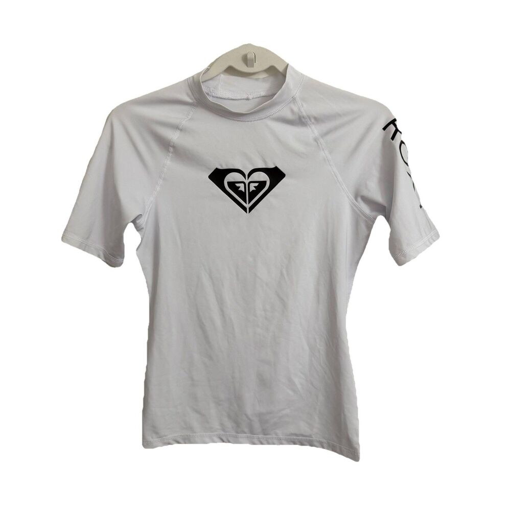 Roxy Whole Hearted Rashguard Womens Small White Short Sleeve Beach Resortwear